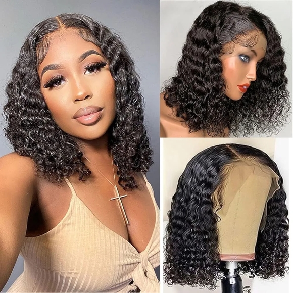 Bob Wig Human Hair Deep Wave Lace Front Wig Human Hair Curly Wigs 13x4 - Picture 1 of 5
